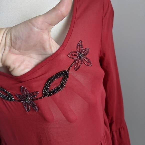 RARE FreePeople Beaded Scoop Neck Tunic Cranberry Red S - Picture 9 of 14